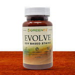 Evolve Soy Stain 4 oz sample bottle in Rustic Stone 922 on wood stained Rustic Stone